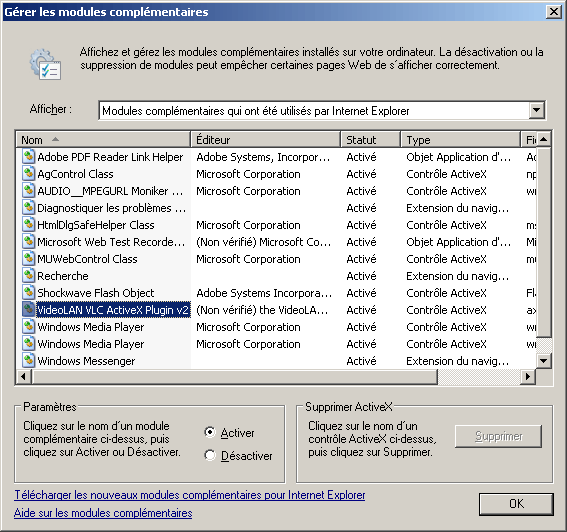 IE : Gérer les modules complémentaires