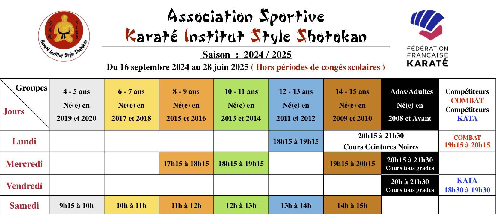 HORAIRES COURS